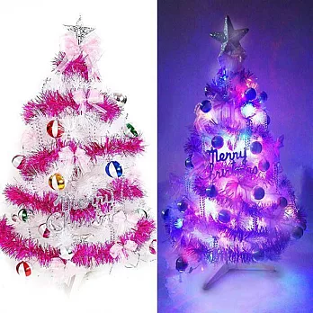 台灣製3尺(90cm)特級白色松針葉聖誕樹 (繽紛馬卡龍粉紫色系)+100燈LED燈串(附控制器跳機)-白光YS-WPT03302