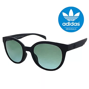 【adidas 愛迪達】經典三葉草LOGO-復古圓太陽眼鏡/運動眼鏡-黑框-綠鏡面(002009009)