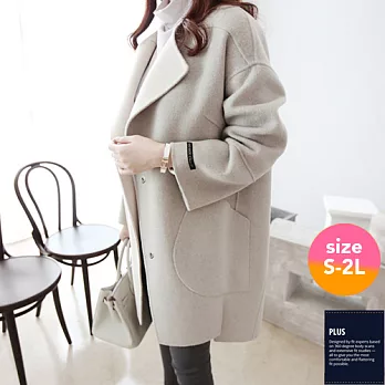 【SCL南加州丹寧時尚】T1694 落肩寬鬆毛呢氣質米灰大翻領大衣外套2XL米灰色