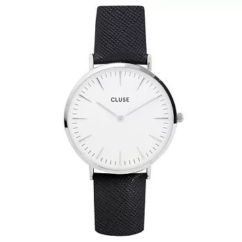 CLUSE荷蘭精品手錶 波西米亞銀色系列 白錶盤/午夜藍皮革錶帶手錶38mm