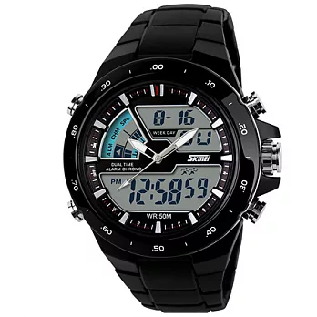 Watch-123 時刻美1016雙機芯多功能防震防水電子錶 (2色任選)黑色