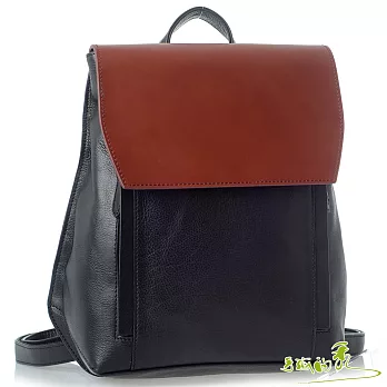 【手感的秀】韓小牛皮雙色幾何美型後背包(迷人紅黑)