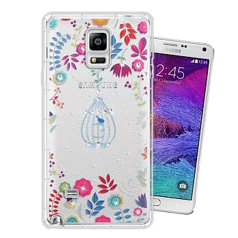 WT 三星 Samsung Galaxy Note4 / N910U 奧地利水晶彩繪空壓手機殼(鳥羽花萃)