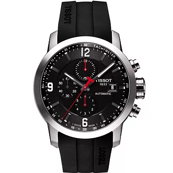 天梭 TISSOT PRC200系列 帥氣計時運動時尚機械腕錶-黑橡膠-T0554271705700