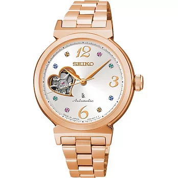 SEIKO LUKIA 晨神的愛戀心意時尚機械女性晶鑽腕錶-玫塊金-4R38-00N0L