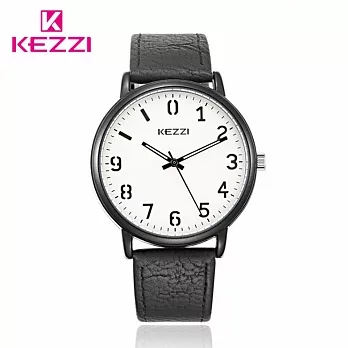 KEZZI 珂紫 K-1648 文青簡約低調數字錶面皮帶手錶 - 黑