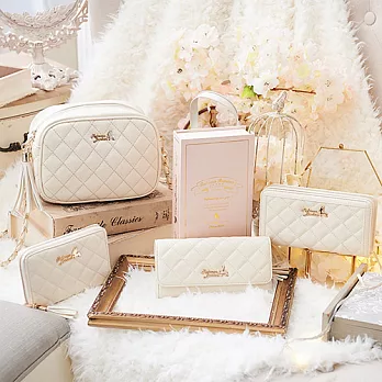 《♡贈送菱格手拿包♡》Rebecca Bonbon 日本狗頭包 知性米蘭禮盒套組。菱格鍊條小方包+菱格拉鍊中夾《象牙白》