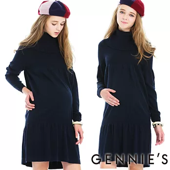 【Gennie’s奇妮】上城女孩翻領針織洋裝-藍