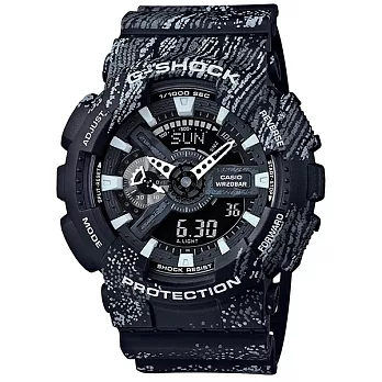 【CASIO】卡西歐 G-SHOCK系列 霧狀蠟筆紋時尚雙顯電子錶 (黑 GA-110TX-1A )
