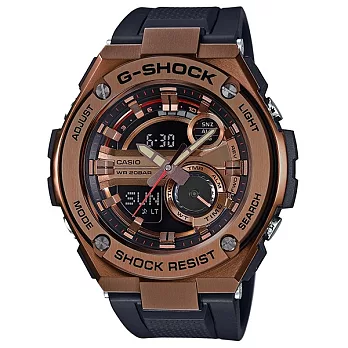 【CASIO】卡西歐 G-SHOCK 系列 絕對強悍G-STEEL系列雙顯電子錶 (古銅金/黑 GST-210B-4A )