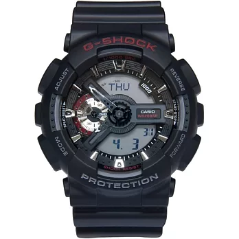 【CASIO】卡西歐 G-SHOCK系列 極簡機械感雙顯電子錶 (黑/紅 GA-110-1A )