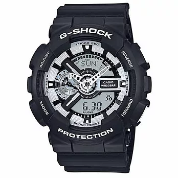 【CASIO】卡西歐 G-SHOCK系列 男人個性風時尚雙顯電子錶 (黑/白 GA-110BW-1A )