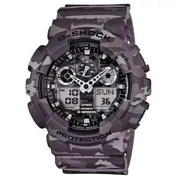 【CASIO】卡西歐 G-SHOCK系列 街頭時尚迷彩三眼雙顯電子錶 (迷彩灰 GA-100CM-8A )