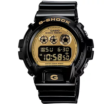 【CASIO】卡西歐 G-SHOCK系列 奢華搖滾前衛電子錶 (黑/金 DW-6900CB-1)
