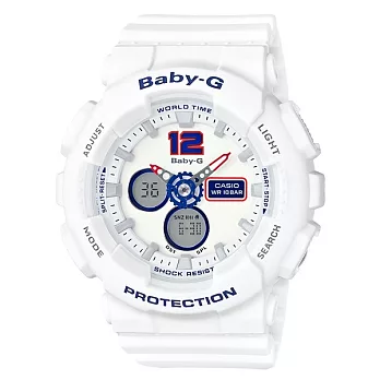 【CASIO】卡西歐 BABY-G系列 仲夏海軍風雙顯電子錶 (白/海軍藍 BA-120TR-7B )