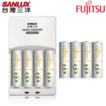 SANLUX三洋 智慧型極速充電組(內附Fujitsu充電電池3號8入)
