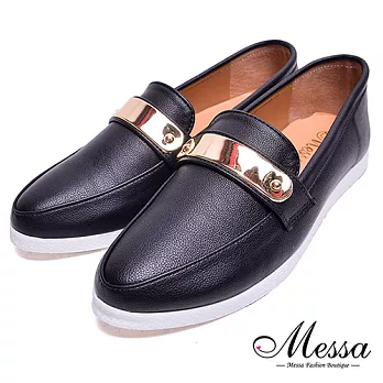 【Messa米莎專櫃女鞋】MIT個性簡約金屬扣飾內真皮厚底包鞋36黑色