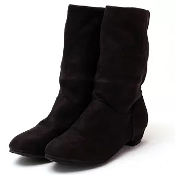 【Moscova】低調百搭。素面絨布低跟兩穿中筒靴38黑色