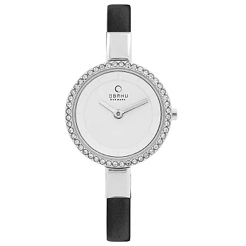 OBAKU 小巧媛式晶鑽時尚腕錶-銀框黑帶色