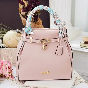 Rebecca Bonbon 日本狗頭包 越洋情話系列。絲巾鎖頭水桶包【RB21-154P】珊瑚粉