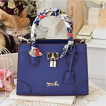 Rebecca Bonbon 日本狗頭包 越洋情話系列。絲巾鎖頭迷你小方包【RB21-156B】海軍藍