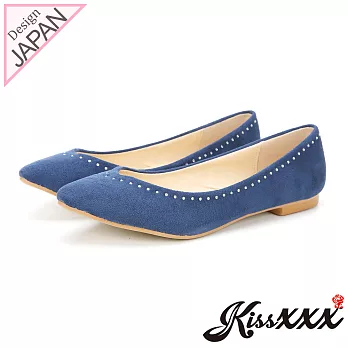 【KissXXX】時尚心機美鑽效果V型淺口舒適平底休閒鞋35寶藍