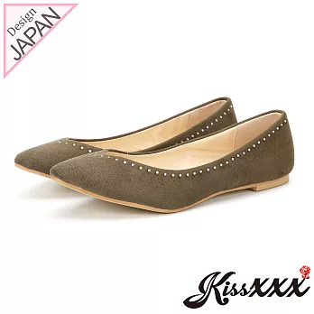 【KissXXX】時尚心機美鑽效果V型淺口舒適平底休閒鞋35墨綠