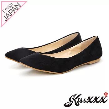【KissXXX】時尚心機V型淺口舒適平底休閒鞋35黑