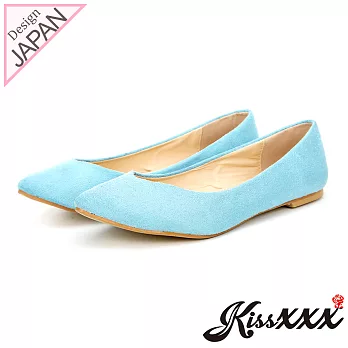【KissXXX】時尚心機V型淺口舒適平底休閒鞋35水藍