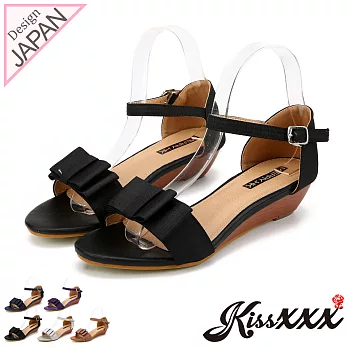 【KissXXX】輕甜優雅緞面蝴蝶結小坡跟涼鞋36黑