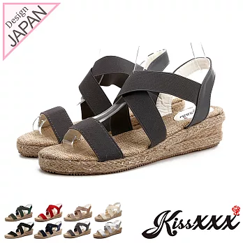 【KissXXX】羅馬風交叉鬆緊彈力帶舒適感小坡跟涼鞋36灰