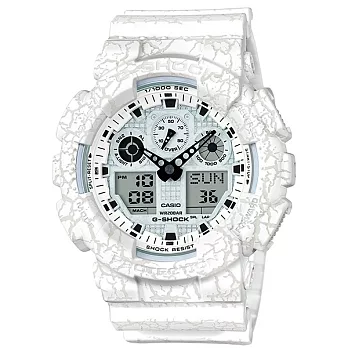【CASIO】卡西歐 G-SHOCK系列 立體爆裂紋設計雙顯電子錶 (白 GA-100CG-7A )