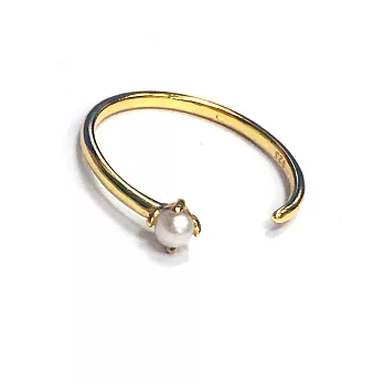 SHASHI 紐約品牌 Alana 白珍珠戒指 金色C型戒指 925純銀鑲18K 可調式