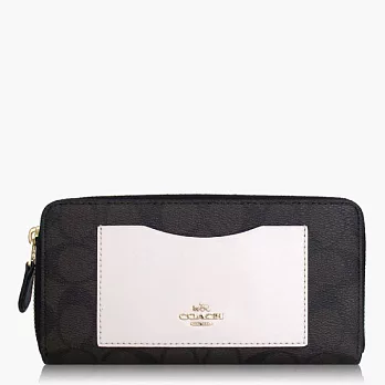 【COACH 方便整理】PVC / 拉鍊式多功能長夾_深咖白