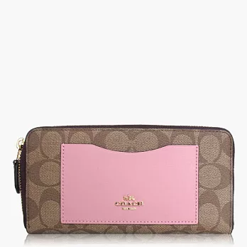 【COACH 方便整理】PVC / 拉鍊式多功能長夾_卡其粉