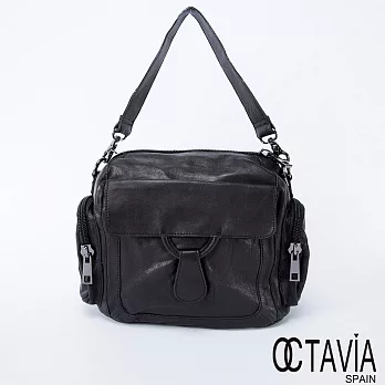 OCTAVIA 真皮 - TANGO 與城市共舞小羊皮多口袋中性肩背包 - 享樂黑