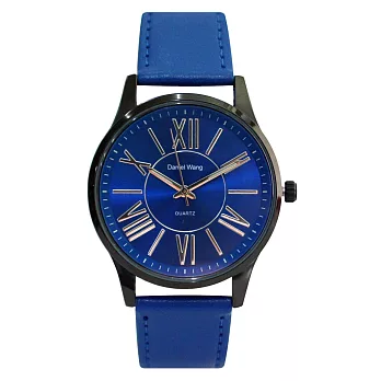 Daniel Wang DW-3155 素雅色系多彩古羅馬數字石英皮帶錶 - 黑藍