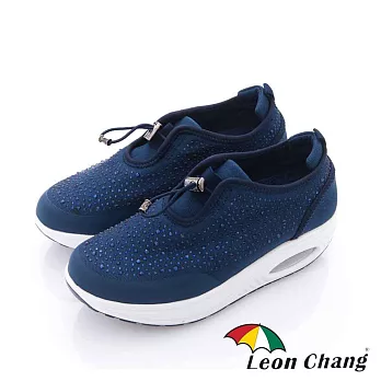 Leon Chang(女) - 晶鑽 厚底搖擺氣墊直套休閒運動鞋-深藍35深藍