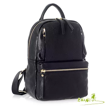 【手感的秀】韓小牛皮魅麗流蘇雙開拉鍊後背包(時髦黑)