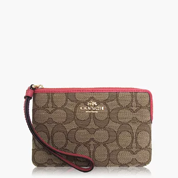 【COACH 攜帶便利】織布 / 零錢收納 / 手拿包(小款)_卡其桃
