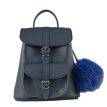 GRAFEA英國品牌 時尚深藍色皮革手工真皮毛球後背包