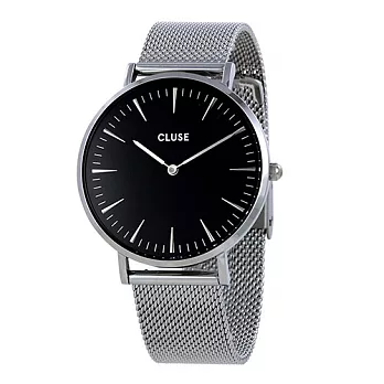 CLUSE 波西米亞不鏽鋼系列 黑錶盤/銀錶框/銀色金屬錶帶38mm