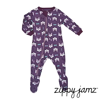 【ZippyJamz】有機棉寶寶拉鍊連身服-紫色狐狸NB