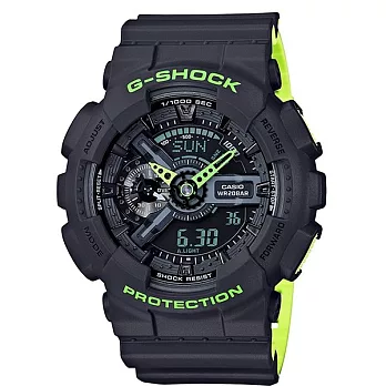 【CASIO】G-Shock 螢光玩色雙顯電子錶 (深灰/綠 GA-110LN-8A)