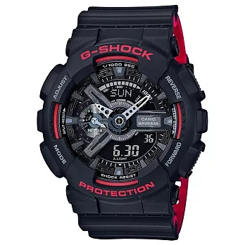 【CASIO】G-Shock 絕對強悍雙顯電子錶 (黑/紅 GA-110HR-1A)