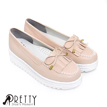 【Pretty】韓系百搭流蘇莫卡辛厚底鞋22.5粉紅色