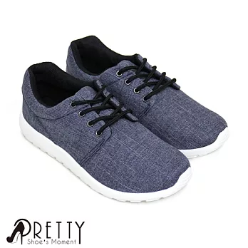 【Pretty】牛仔布綁帶舒適休閒男鞋25.5藍色