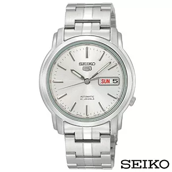 SEIKO精工 精工5日本製造夜光銀色錶盤不鏽鋼男士手錶 SNKK65J1