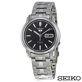 SEIKO精工 精工5日本製造夜光指針黑色錶盤不鏽鋼男士手錶 SNKK71J1