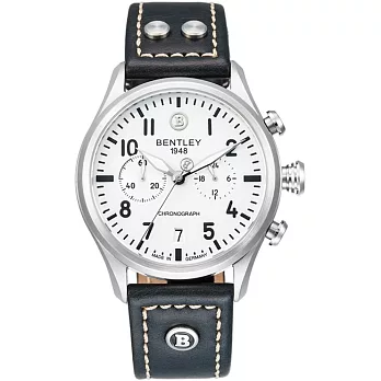 【BENTLEY】賓利 AVIATOR系列 遨翔菁英計時手錶 (白面/黑 BL1684-30WWB)